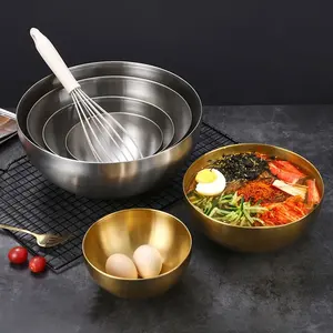 Ciotola per insalata in acciaio inossidabile coreana bacinella da cucina multifunzionale ciotola per Noodle rotonda in argento dorato