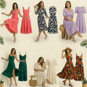 Robe longue de plage smockée pour femme, en tissu aérien, tenue de villégiature, motifs variés, livraison aléatoire par lots. - Product Image 1