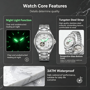 Reloj de pulsera para hombre, de acero inoxidable, de lujo, personalizado, con movimiento mecánico automático, esqueleto, japonés, Citizen, Seiko, Eta, fabricado en China - Product Image 3