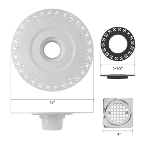 Siphon de douche chromé sans joint avec grille de vidange Mission de 4 pouces, incluant un collier de réglage de hauteur et un anneau pour plaque Kerdi - Product Image 3
