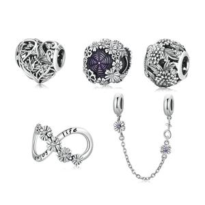 925 plata esterlina Retro flores infinitas encantos Vintage cadena de seguridad para mujer pulsera joyería fina DIY regalo SCC2096 - Product Image 1