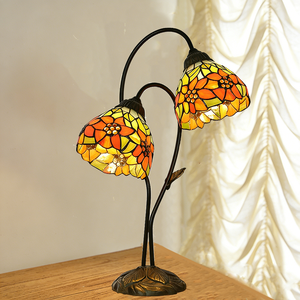 Lampe de table Tiffany Style S Feuilles Lampe en verre teinté vintage Lampe de bureau pour chevet Salon Bureau Salle à manger Hôtel Éclairage LED - Product Image 4