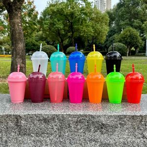 Custom Logo <b>Reusable</b> Large Hole Milk Tea <b>Cup</b> 16oz Colorful PP Glitter Plastic <b>Cups</b> with Lid and Straw - Product Image 2