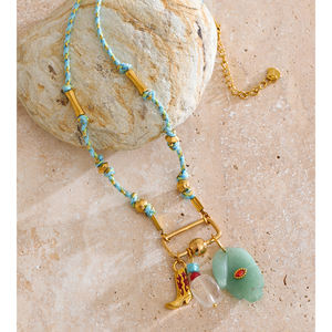 JINYOU 4851 パーソナライズド ポリエステルロープ巻きステンレスビーズネックレス アクリルハートメタルドルフィンペンダントネックレス - Product Image 2