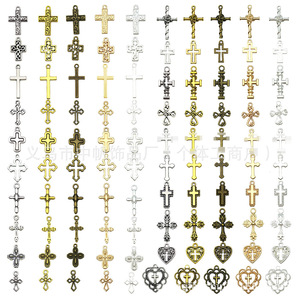 Salib Hati Mawar Filigree Campuran, Liontin Paduan Logam 1-Lingkaran untuk Kalung Rosario - Product Image 1