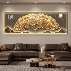 Décoration <span class=keywords><strong>murale</strong></span> d'arbre doré de luxe avec éclairage LED pour bureau, hôtel, restaurant, <span class=keywords><strong>horloge</strong></span> numérique, peinture électronique - Product Image 4
