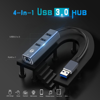 Hub USB 3.0 VCOM en Stock, Transferencia de Datos de 5 Gbps, 4 Puertos USB Tipo A a Adaptador Ethernet RJ45 de 1000 Mbps