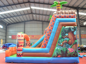 Castillo hinchable naranja de PVC de grado comercial, toboganes inflables Topogan Jungle Primeval para niños, pared de escalada en roca - Product Image 6