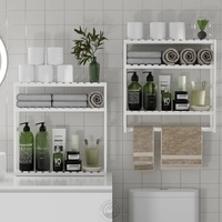 Étagère de rangement murale flottante en bambou à 3 niveaux pour toilettes au-dessus des toilettes Étagères de salle de bain peu encombrantes avec porte-serviettes
