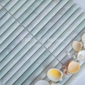 กระเบื้องโมเสคหินอ่อนสีเขียวลายเซ็นจูรี่ สำหรับงานตกแต่งผนังบ้าน รูปทรงโค้งแบบคิทแคท - Product Image 3