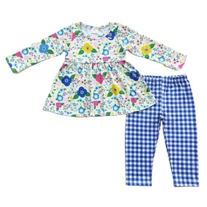 2024 New Fashion Baby Girls Wholesale Boutique Outfit Long Sleeve Floral Tunic Top Leggings Spring Baby Girls Clothing