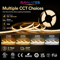 Bande lumineuse COB à haute efficacité 24V personnalisée en usine RAYMATES, 336 LED, CRI90, bande LED COB flexible pour l'éclairage commercial intérieur