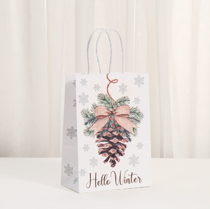 Wholesale winter forest Christmas gift packaging bag holiday gift bag handbag <b>pinecone</b> reindeer wreath kraft paper bag - Product Image 2