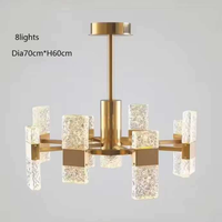 Lustre carré moderne en verre à LED avec effet d'ondulation d'eau, en métal doré de luxe, pour salle à manger, chambre à coucher, salon