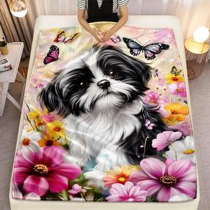 Multicolor Patchwork <b>Puppy</b> Quilt Flannel Blanket Throw Blanket Nap Blanket Super Soft Machine Washable for Winter Warmth - Product Image 6