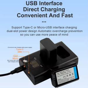 Chargeur USB double fente NP-FW50, charge rapide, indicateur LED, chargeur de voyage portable pour appareils photo Sony A6300 A6500 A7R série <span class=keywords><strong>NEX</strong></span> - Product Image 2