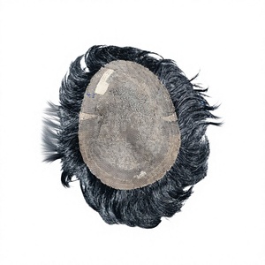 Perruque complète en cheveux indiens vierges Remy pour hommes, lisse, avec raie sur le côté droit, nœuds invisibles de 28 mm, base en soie - Product Image 3