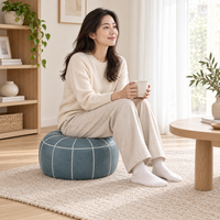 Housse de pouf ronde en similicuir PU bleu pour jouets, vêtements usagés, repose-pieds de canapé, salon, chambre, salle de jeux