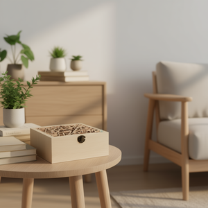 Set di tre scatole in legno decorative con design a reticolo geometrico per la decorazione della casa - Product Image 3