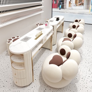 Muebles Para Salón de Uñas Mesa de <span class=keywords><strong>Manicura</strong></span> y Sillas Beige Mesa de Uñas Para Tienda de Belleza Moderna - Product Image 2