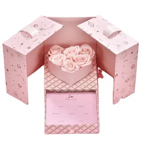 सौंदर्य प्रसाधन और आभूषण उपहारों के लिए डीलक्स कस्टम कार्डबोर्ड बॉक्स पैकेजिंग फोल्डिंग चुंबकीय उपहार बॉक्स और रिबन शादी के उपहार बॉक्स