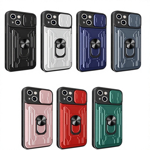 Multi Function Slide Wallet Credit Card Slot Phone Case for iPhone 15 Magnets Kickstand Armor Case for Samsung S24 S25