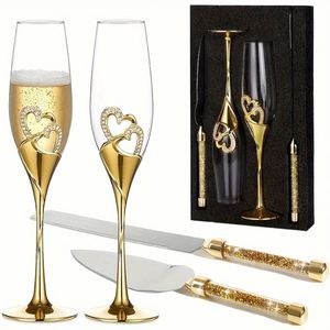Juego de 4 Copas de Champán de Cristal Dorado y Plateado de Lujo para Boda, Juego de Cuchillos para Pastel, para Regalo de Boda o Fiesta - Product Image 2