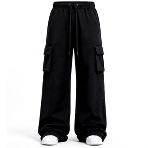 Pantalon cargo unisexe noir à taille élastique, jambe large, en coton tricoté, avec poches, bas de tenue d'hôpital WAMBLI Wm 5460568 - Product Image 1