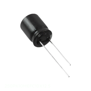 Condensador de Canal de Fabricante 250PK10MEFC10X12.5, de Aluminio, con Orificio Pasante, 10uF 20% 250V, Tipo Radial TH - Product Image 1