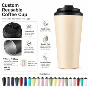 Taza de café de 12 oz personalizada de acero inoxidable 304 de doble pared con aislamiento al vacío y recubrimiento en polvo para grabado láser e impresión UV. - Product Image 1