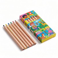 Crayons de couleur hexagonaux courts en bois naturel, 6 couleurs, mini crayons de dessin pour enfants, ensemble avec boîte de couleur, impression personnalisée