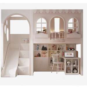 Детская двухъярусная кровать JS <span class=keywords><strong>FURNITURE</strong></span> с горкой и письменным столом, белая, деревянная, в стиле кукольного домика - Product Image 2