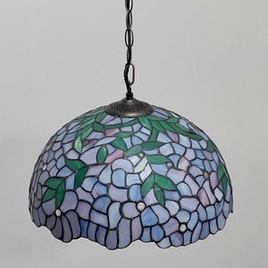 Lampadario <span class=keywords><strong>Tiffany</strong></span> in Vetro Colorato LongHuiJing da 16 Pollici - Design Glicine Viola, Altezza Regolabile, Stile Europeo Multicolore - Product Image 4