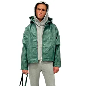 Giacca in pelle con Zip Hip Hop Casual da strada con cappuccio capispalla giacca in pelle con cappuccio da uomo retrò