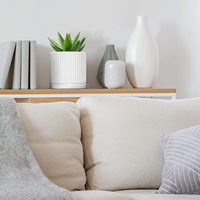 Pot de fleurs en céramique crème moucheté avec soucoupe de drainage, pot cylindrique côtelé pour plantes d'intérieur