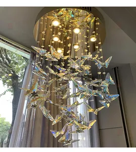Modern K9 Crystal Butterfly Chandelier Manufacturer Design Custom Luxury Stair Hotel Lobby Large Pendant Lamp