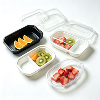 Plateau alimentaire en PET écologique OEM multicolore avec couvercle, multi-compartiments pour produits frais, collations, bonbons, pâtisseries, usage commercial