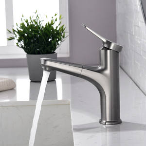 Robinet de lavabo monocommande avec douchette extractible, à poser sur le comptoir, avec cartouche céramique, monotrou, gris anthracite - Product Image 1