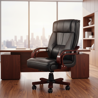 Chaise de direction en bois massif, chaise pivotante de conférence, chaise de patron de luxe en cuir véritable, chaise d'ordinateur de bureau à domicile haut de gamme