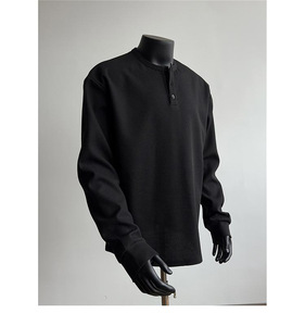 2024 otoño hombres Casual deportes Waffled para Polo camiseta Top All-Match Henry Collar Camiseta de <span class=keywords><strong>manga</strong></span> <span class=keywords><strong>larga</strong></span> - Product Image 6