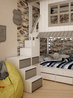 Lit cabane moderne pour enfants avec échelle d'angle et armoire pour chambre de garçons, lits superposés multifonctionnels pour adolescents