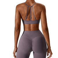 Soutien-gorge de yoga personnalisé pour femme à maintien élevé, en nylon et élasthanne anti-transpiration avec bretelles croisées au dos, idéal pour la gym et le fitness en extérieur