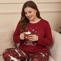 Nouvel Arrivage Ensemble Pyjama Femme Grande Taille Noël Imprimé Renne à Carreaux Haut Manches Longues et Pantalon Doux et Chaud Tenue d'Intérieur