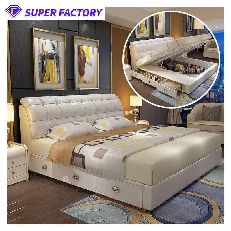 Furnitur kamar tidur kulit 1.8m, tempat tidur Modern sederhana mewah ringan tempat tidur ganda