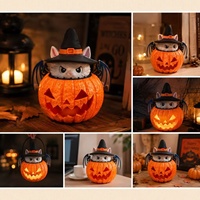 Lanterne Citrouille Chat d'Halloween Imprimée en 3D, Lumineuse, à Piles, Ornement Portable, Décoration de Bureau Créative et Accessoire de Fête