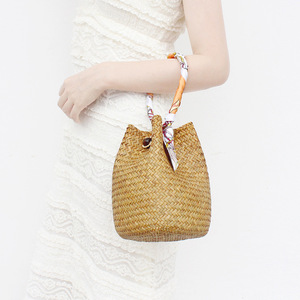 Sacs à main tendance pour femmes 2026 – Sac seau tissé à la main en paille avec foulard – Sac <span class=keywords><strong>de</strong></span> plage pour femme - Product Image 4