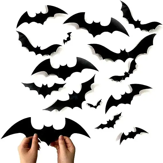 Wholesale Halloween Decorations PVC 3D Bats Wall Decor Scary Bats Wall Stickers Set DIY Bat Clings Home Decor
