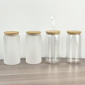 Vaso de Vidrio Esmerilado Mate de Alta Calidad de 16 oz, Botella de Agua con Tapa de Bambú y Pajita, para Vino, Café - Product Image 2