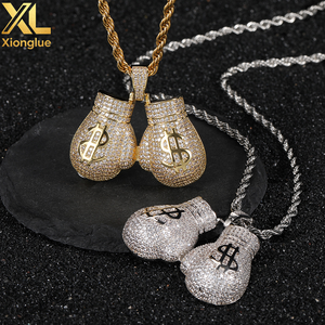 Hip-hop Hollowed-out US Dollar Symbol Brass Boxing Gloves Pendant <b>Copper</b> Inlaid Zircon Stones Trendy Party Necklace Accessory - Product Image 4