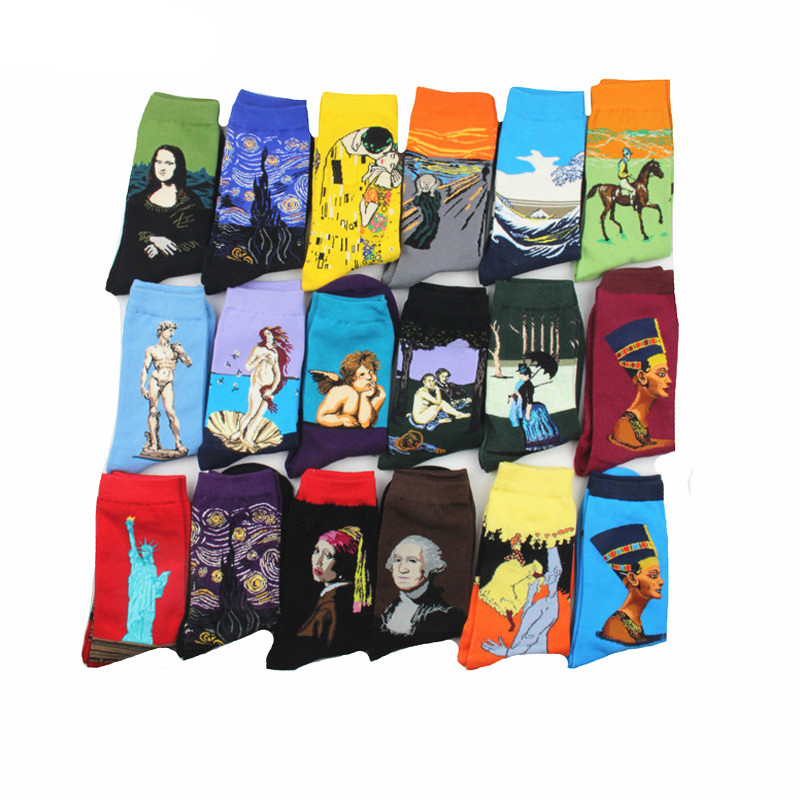 Hot Sale Fashion Cotton Oil Art Socks Calcetines Meias Unisex Colorful Famous Painting Socks